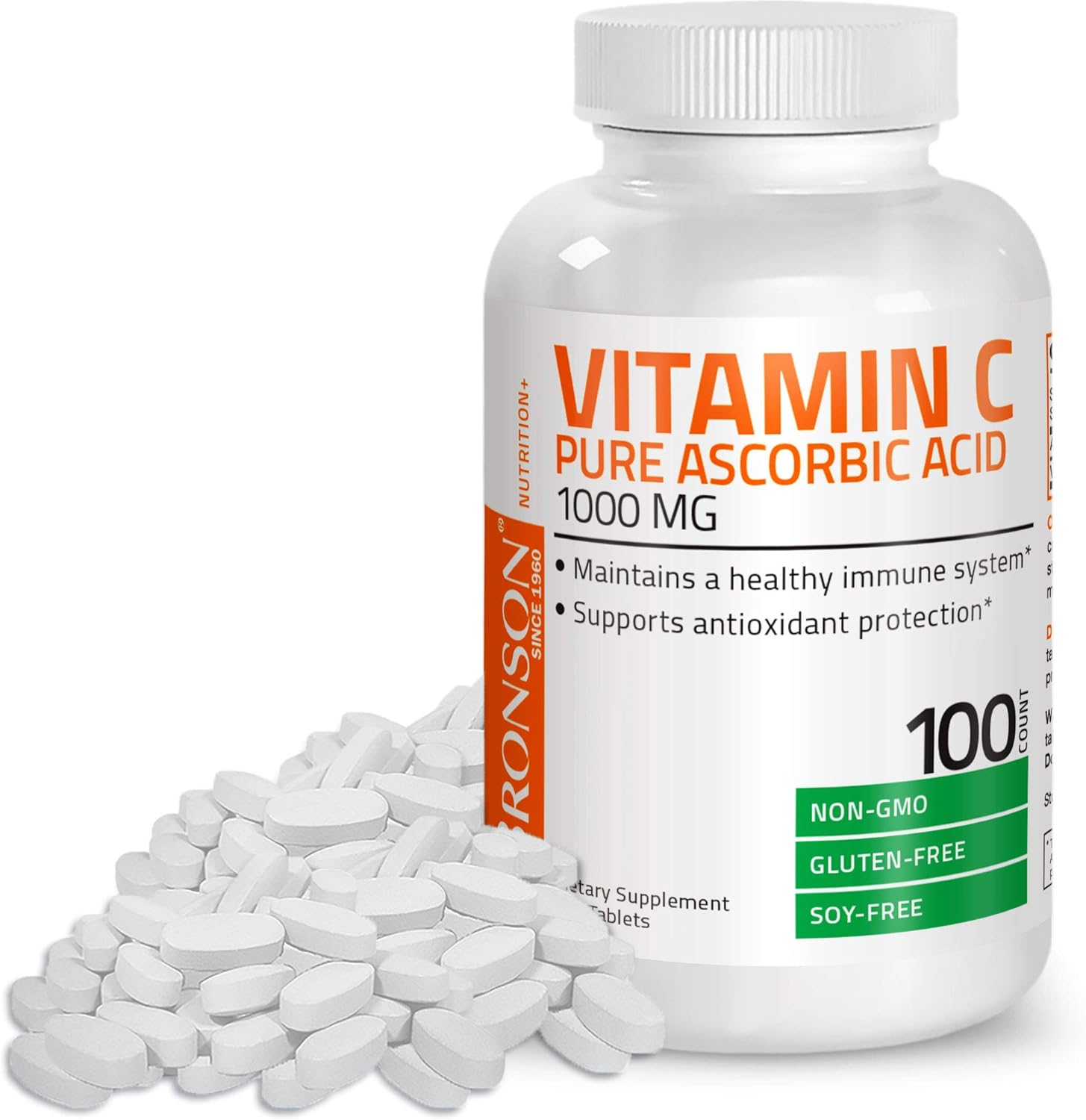100 Tablets Bronson Vitamin C 1000 mg Premium Non-GMO Ascorbic Acid for Immune System & Antioxidant Support