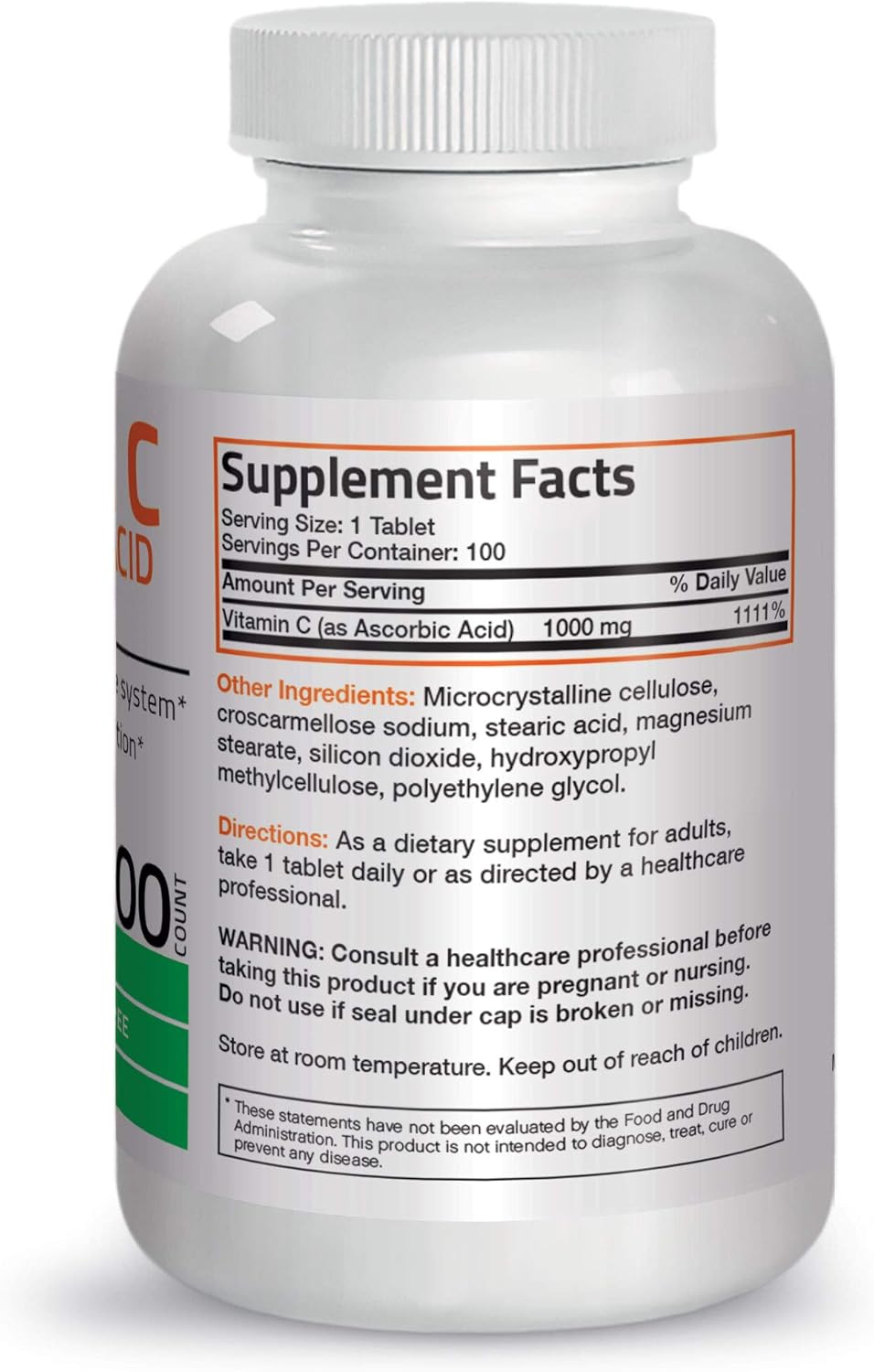 100 Tablets Bronson Vitamin C 1000 mg Premium Non-GMO Ascorbic Acid for Immune System & Antioxidant Support