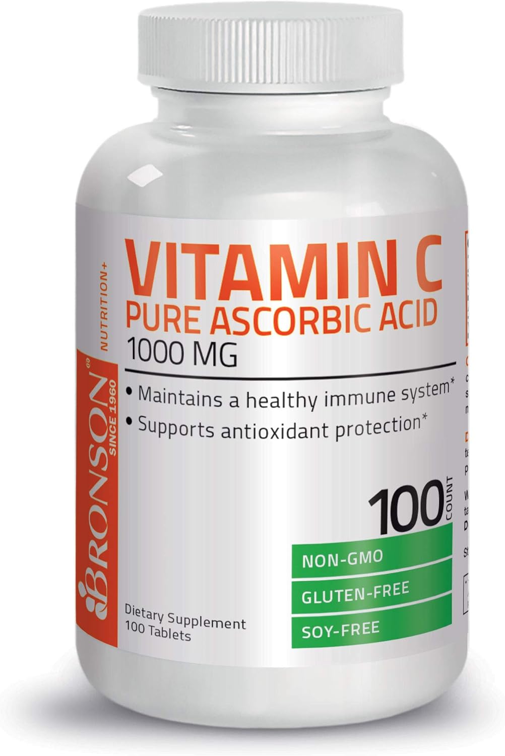 100 Tablets Bronson Vitamin C 1000 mg Premium Non-GMO Ascorbic Acid for Immune System & Antioxidant Support