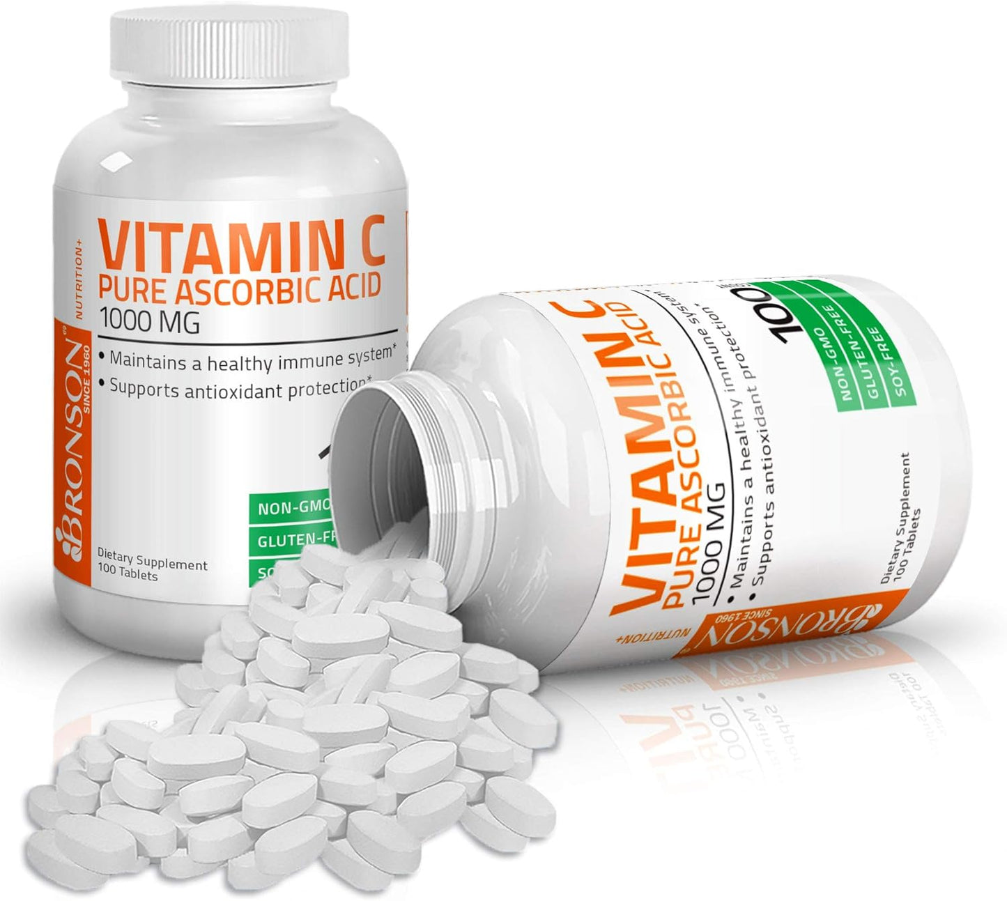 100 Tablets Bronson Vitamin C 1000 mg Premium Non-GMO Ascorbic Acid for Immune System & Antioxidant Support