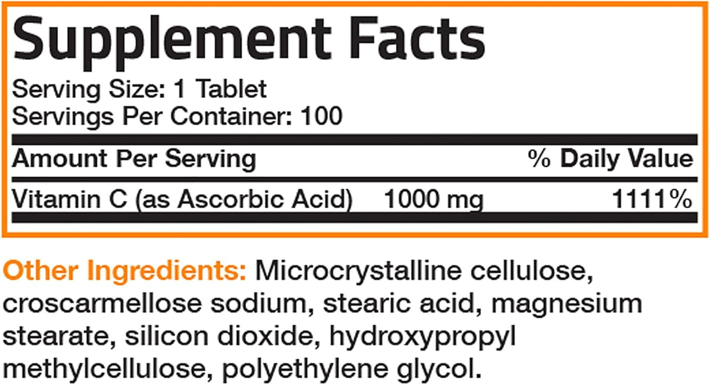 100 Tablets Bronson Vitamin C 1000 mg Premium Non-GMO Ascorbic Acid for Immune System & Antioxidant Support