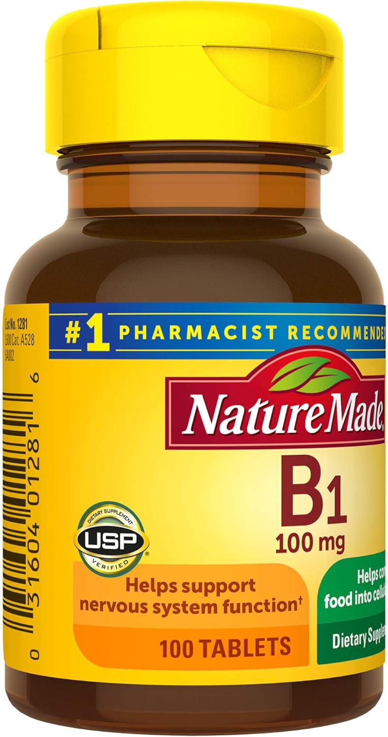 100 Tablets Nature Made Vitamin B1 100mg Dietary Supplement for Energy Metabolism - 100 Day Supply