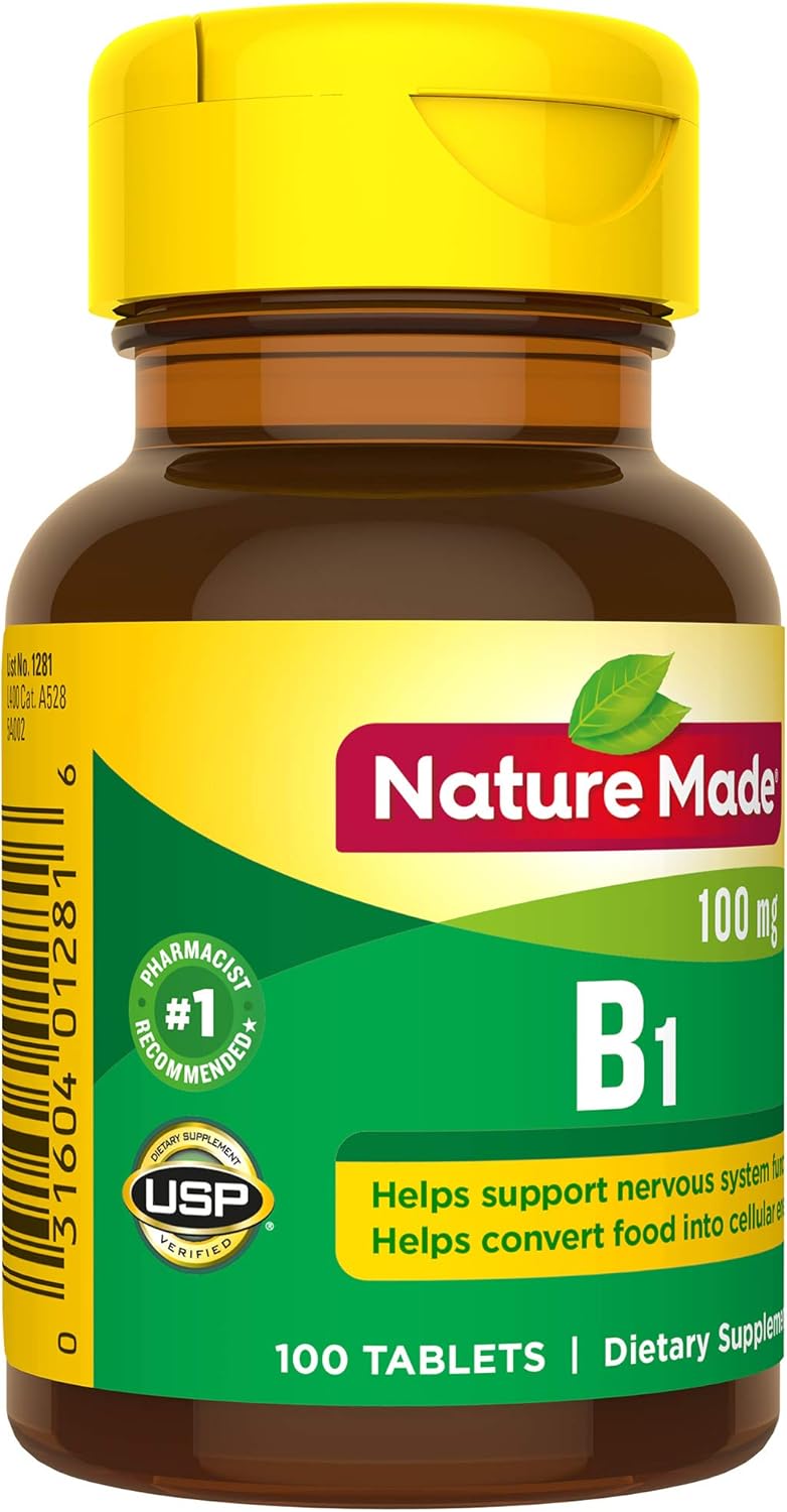 100 Tablets Nature Made Vitamin B1 100mg Dietary Supplement for Energy Metabolism - 100 Day Supply