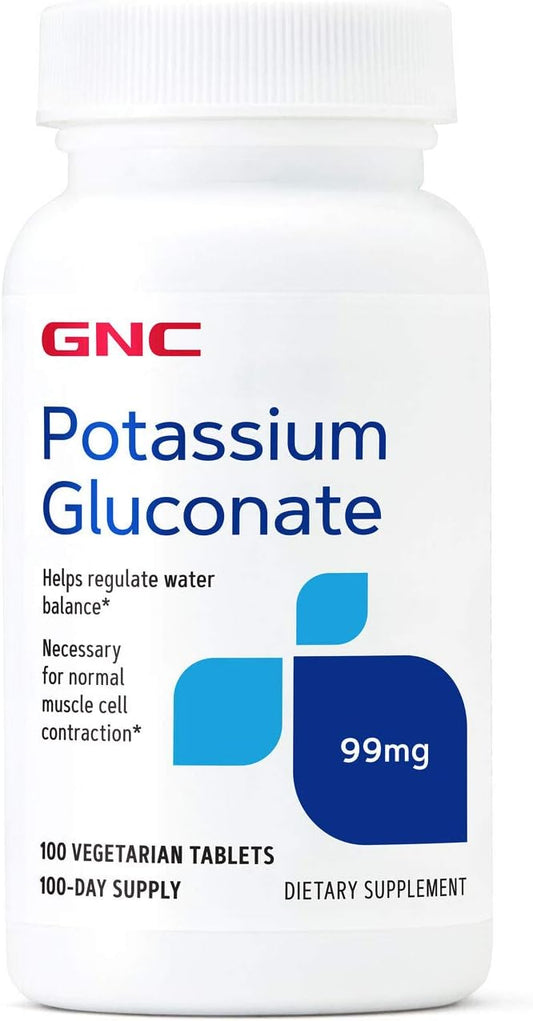 100 Tablets of GNC Potassium Gluconate 99mg: Promotes Healthy Muscle Function