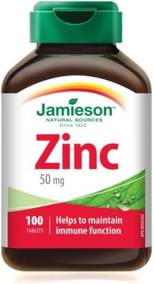 100 Tablets of Jamieson Zinc 50 mg Supplement for Immune Support