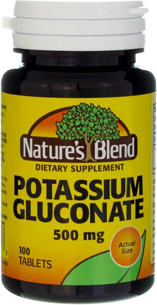 100 Tablets of Nature's Blend Potassium Gluconate 500mg - Dietary Supplement for Heart & Muscle Health