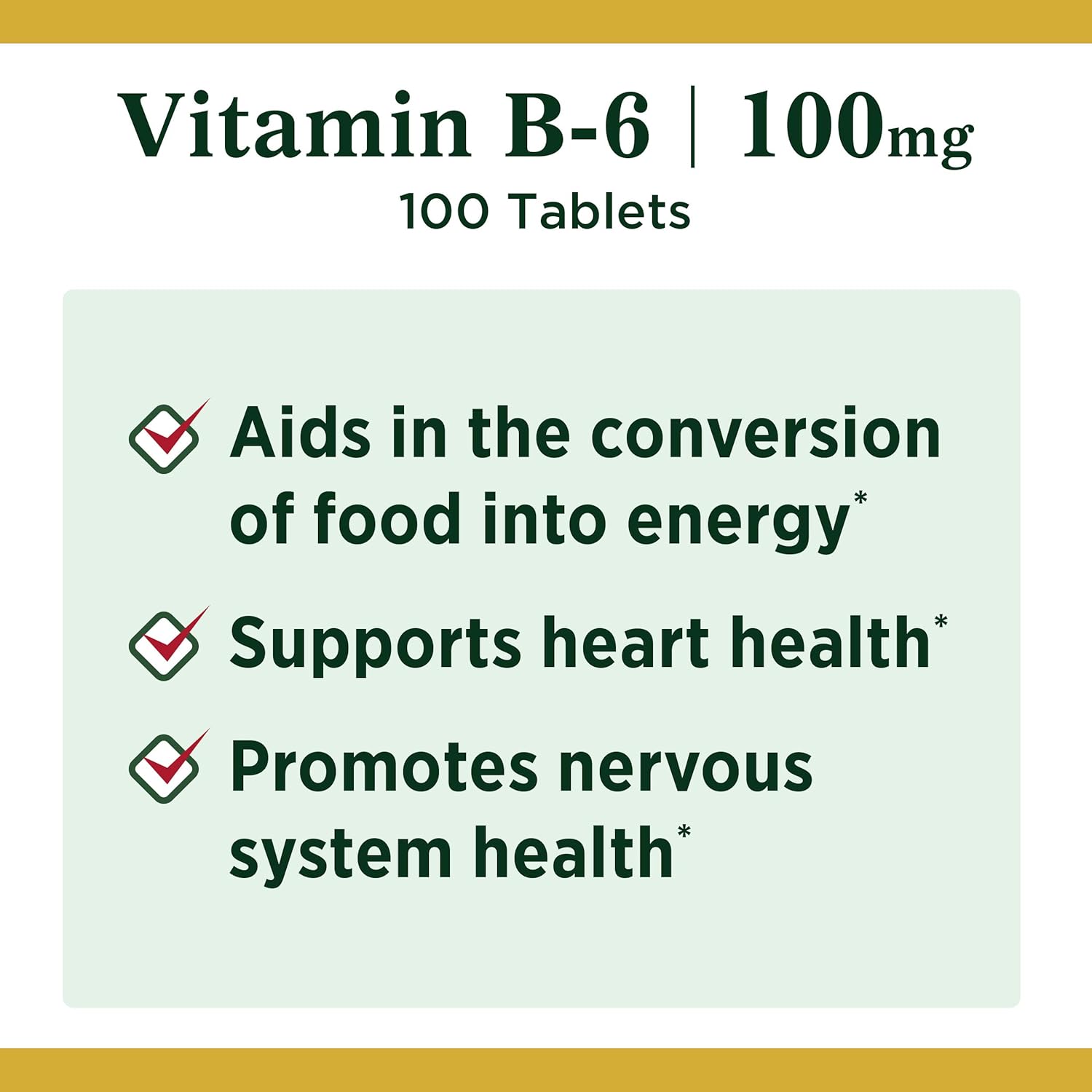 100 Tablets of Nature's Bounty Vitamin B6 for Energy Metabolism & Nervous System Health, 100mg - Pack of 200