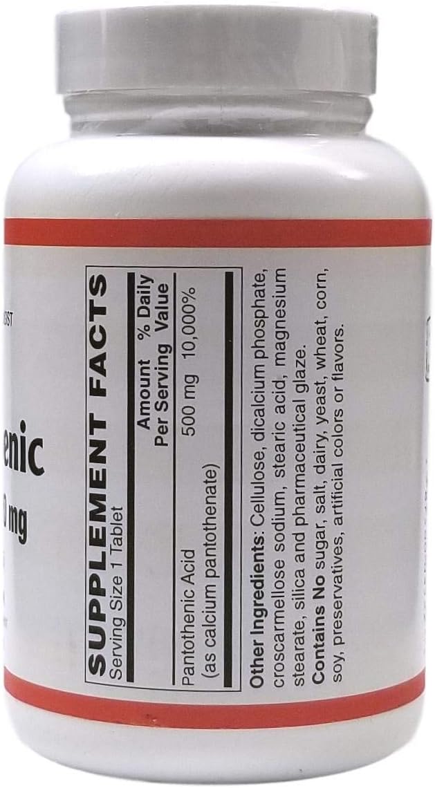 100 Tablets of Pantothenic Acid by Holistic Health International, LLC for Optimal Health