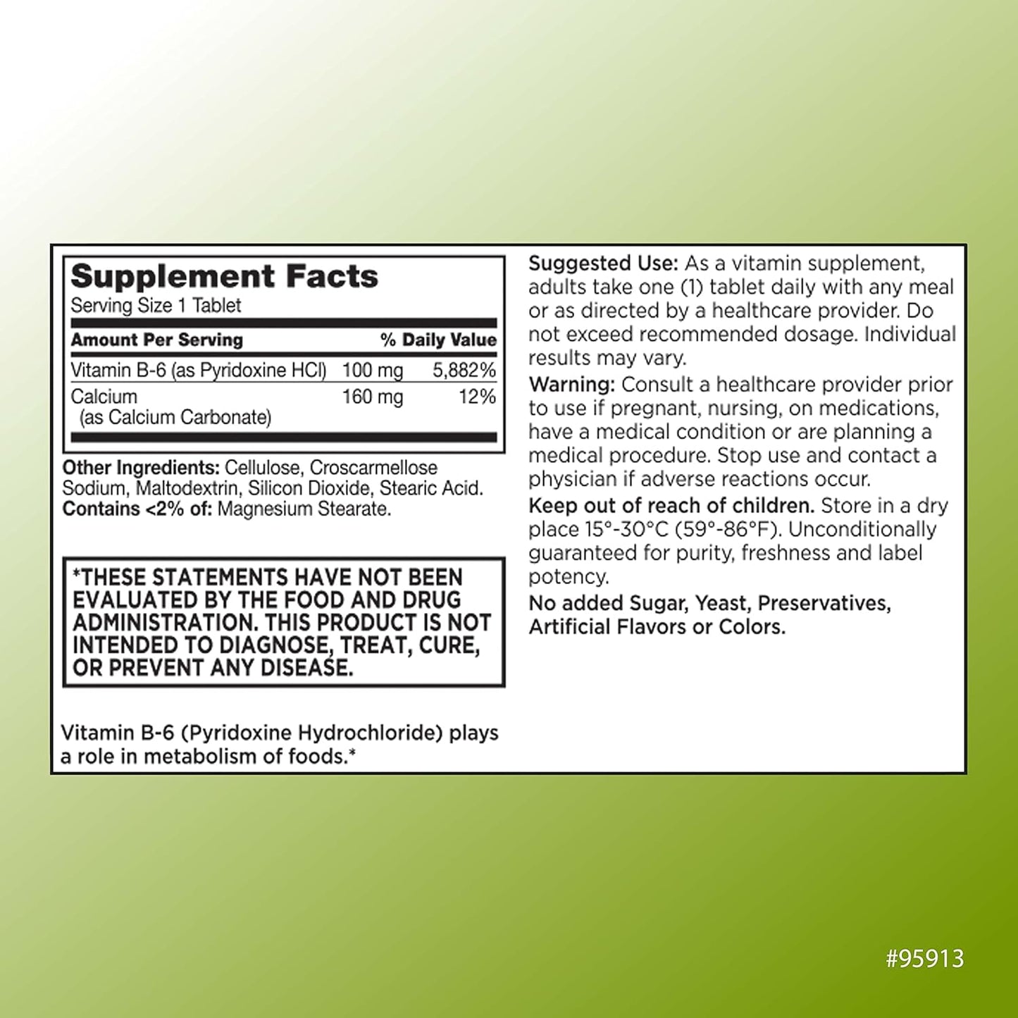 100 Tablets of Quality Choice Vitamin B6 100mg Supplement for Daily Support