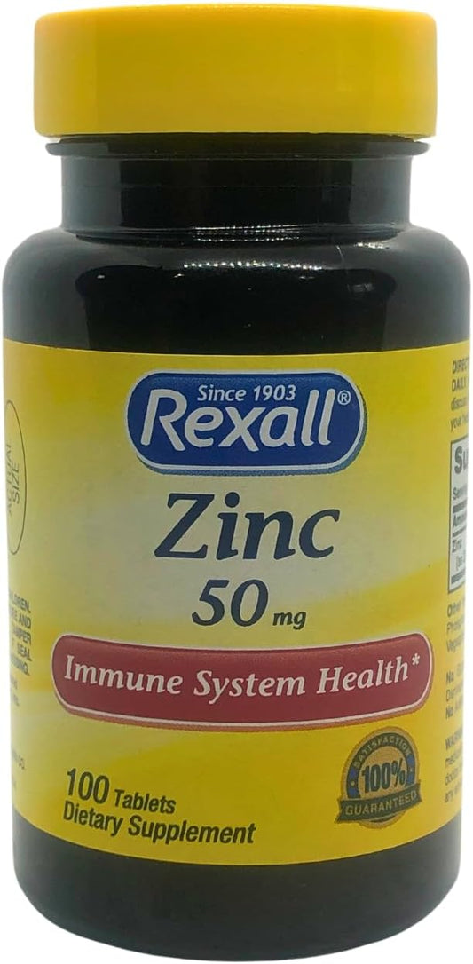 100 Tablets of Rexall 50mg Zinc Supplement for Immune Support