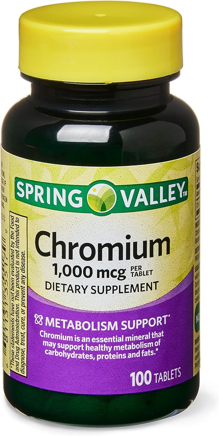 100 Tablets of Spring Valley Chromium 1,000 mcg for Metabolism Support