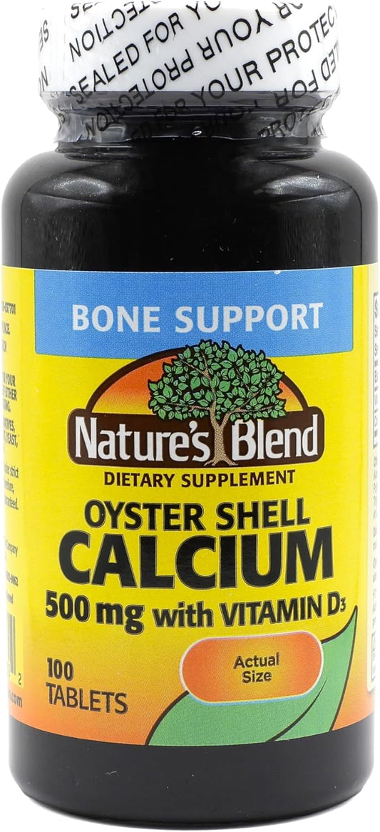 100 Tabs of Nature's Blend Oyster Shell Calcium with Vitamin D3 Supplement