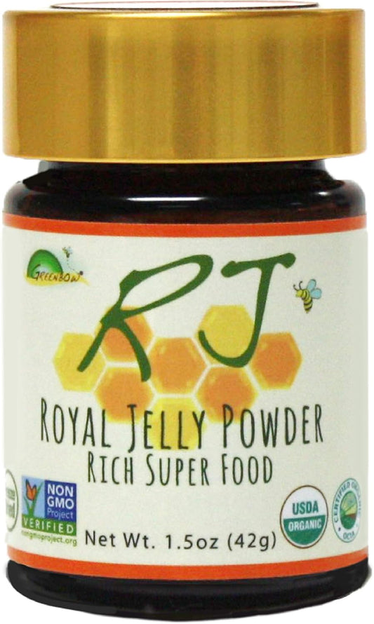 100% USDA Certified Organic Greenbow Royal Jelly Powder - Non-GMO, Gluten Free, Freeze Dried - Nutrient-Dense Superfood (42g)