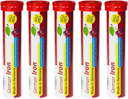 100 Vegan Cherry Flavored Effervescent Iron Tablets - 14 mg - T&D German Made