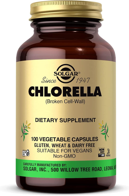 100 Vegetable Capsules of SOLGAR Chlorella for Maximum Absorption - Non-GMO, Vegan, Gluten Free, Kosher - 100 Servings