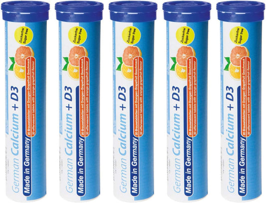 100 Vegetarian Effervescent Calcium + Vitamin D Drink Tablets - Orange-Grapefruit Flavor - Made in Germany