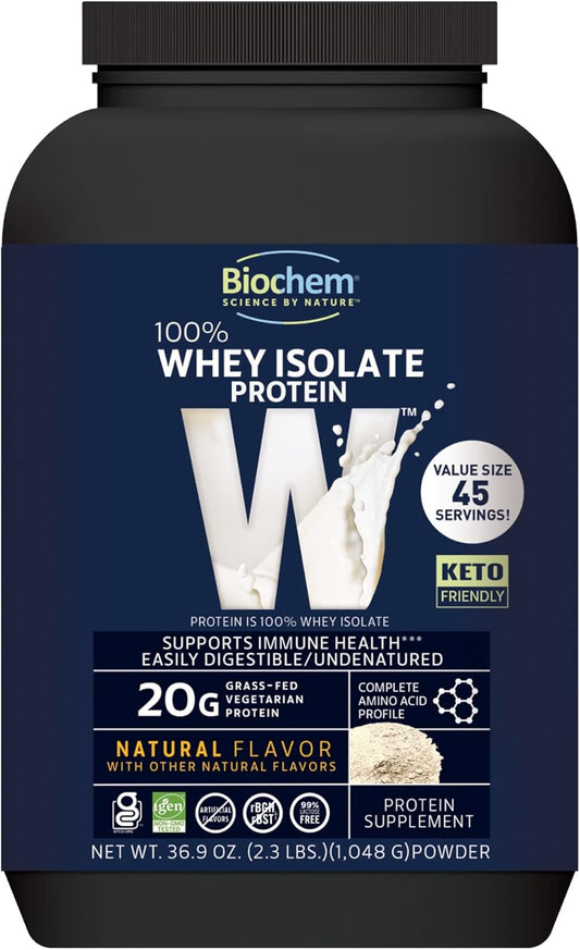 100% Whey Isolate Protein Powder - Natural Flavor - 20g Protein - Pre & Post Workout - Meal Replacement - Keto-Friendly - Easily Digestible - Smooth Taste - Easy to Mix (36.9 oz)