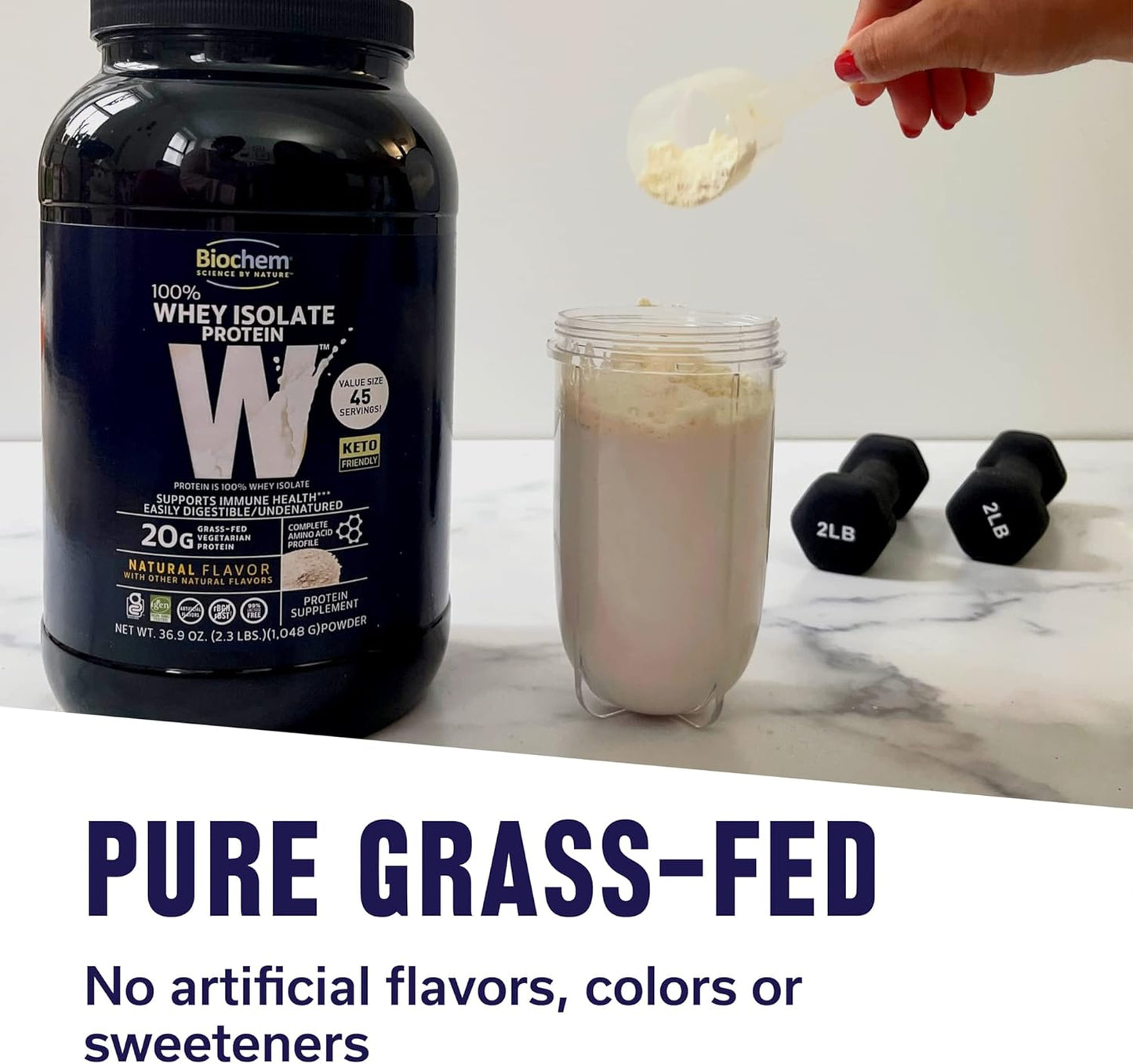 100% Whey Isolate Protein Powder - Natural Flavor - 20g Protein - Pre & Post Workout - Meal Replacement - Keto-Friendly - Easily Digestible - Smooth Taste - Easy to Mix (36.9 oz)