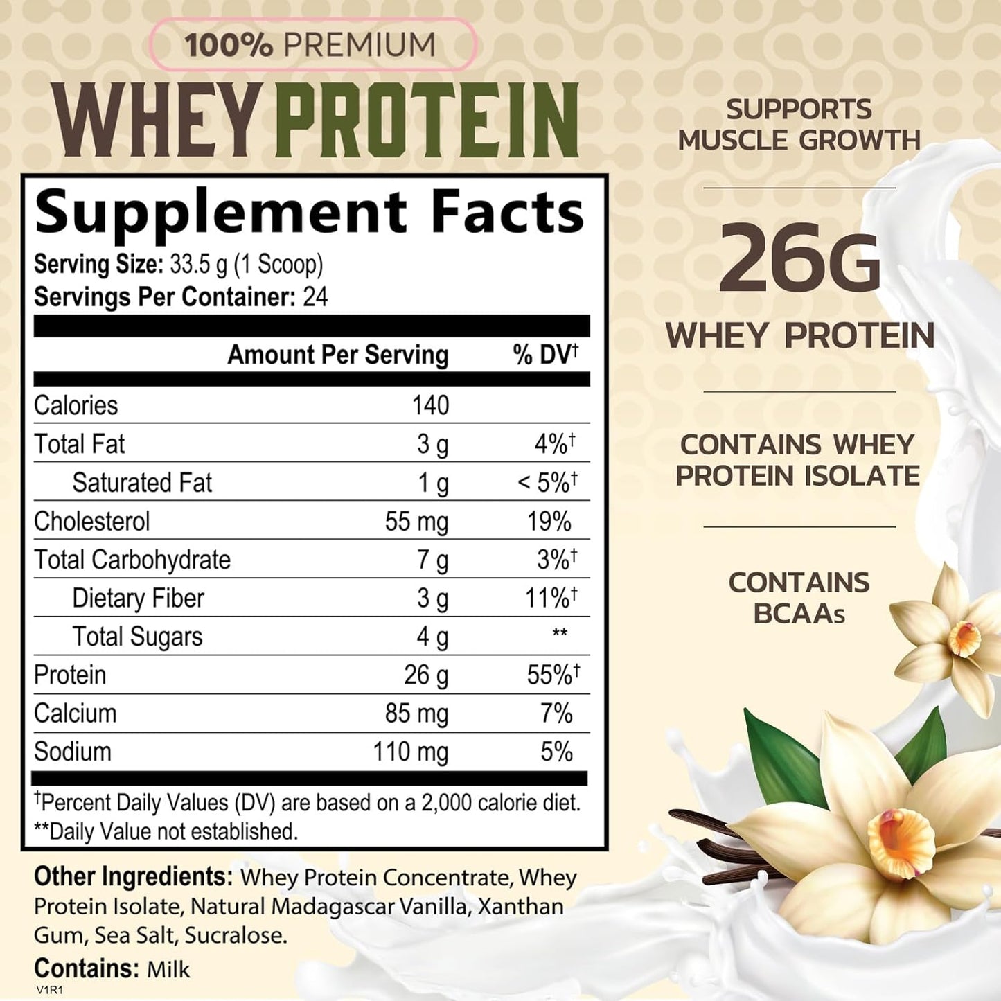 100% Whey Isolate Protein Powder with BCAAs for Immune Support, Gluten Free, French Vanilla Flavor - 24 Servings of Fast-Absorbing Nutrition