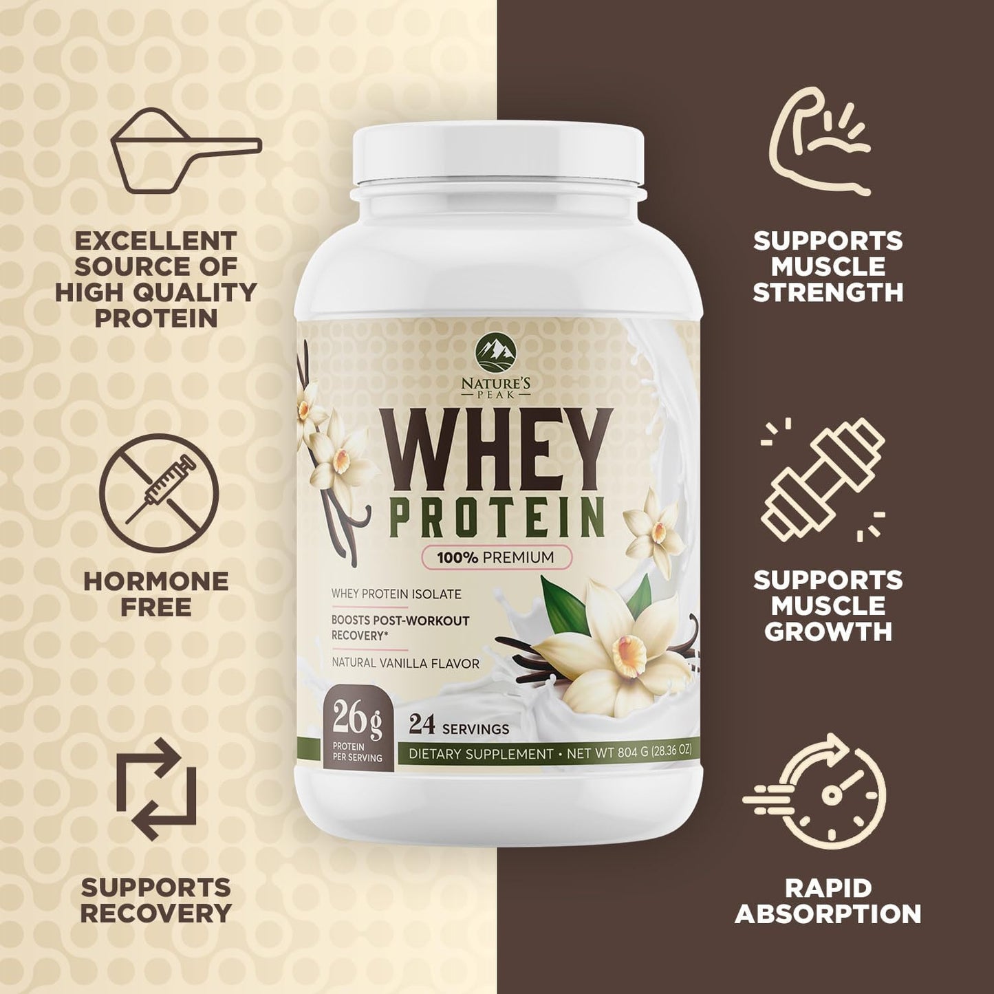 100% Whey Isolate Protein Powder with BCAAs for Immune Support, Gluten Free, French Vanilla Flavor - 24 Servings of Fast-Absorbing Nutrition