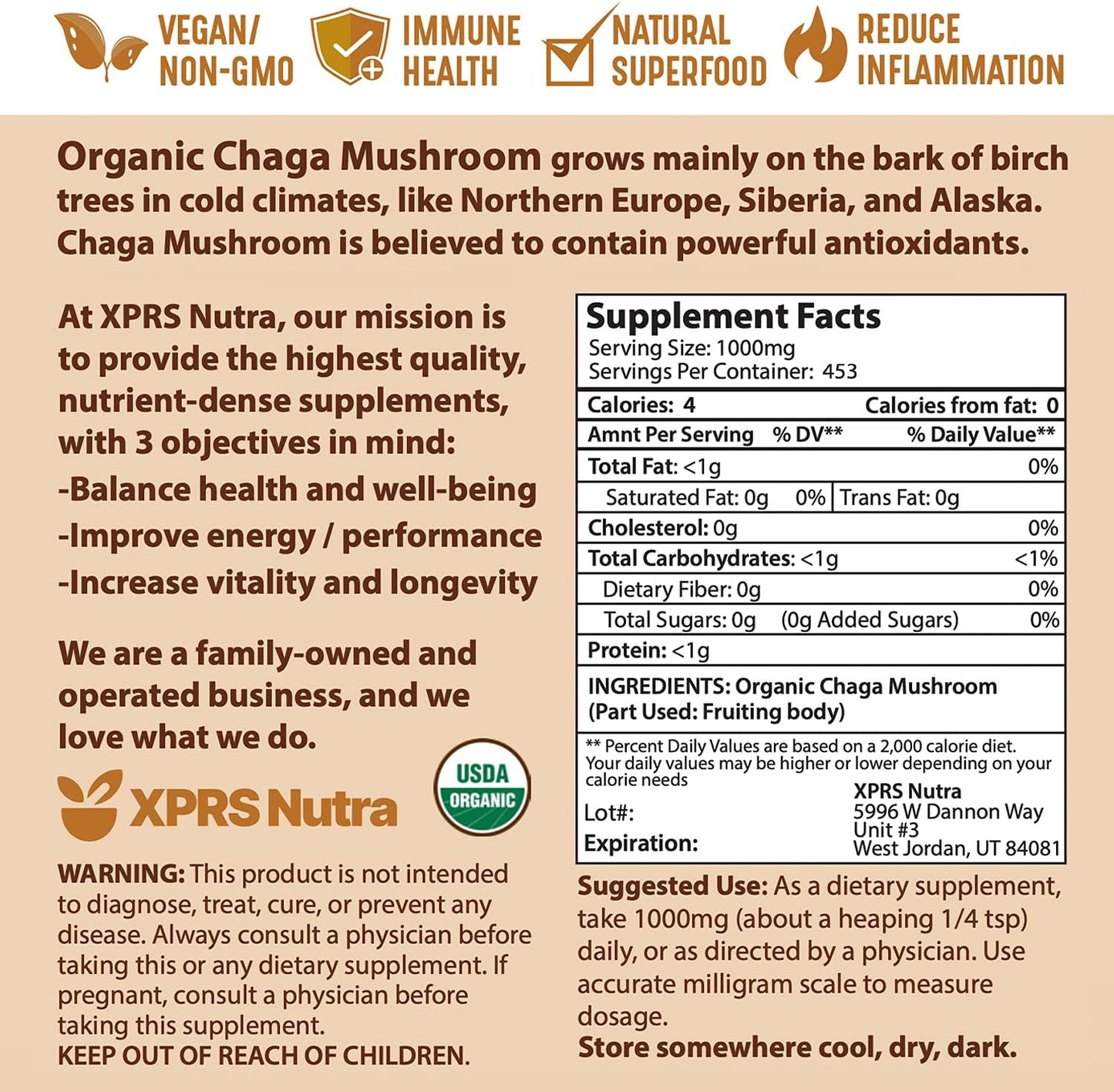 1000 Count Size 0 XPRS Nutra Capsules & 16oz Chaga Powder Bundle