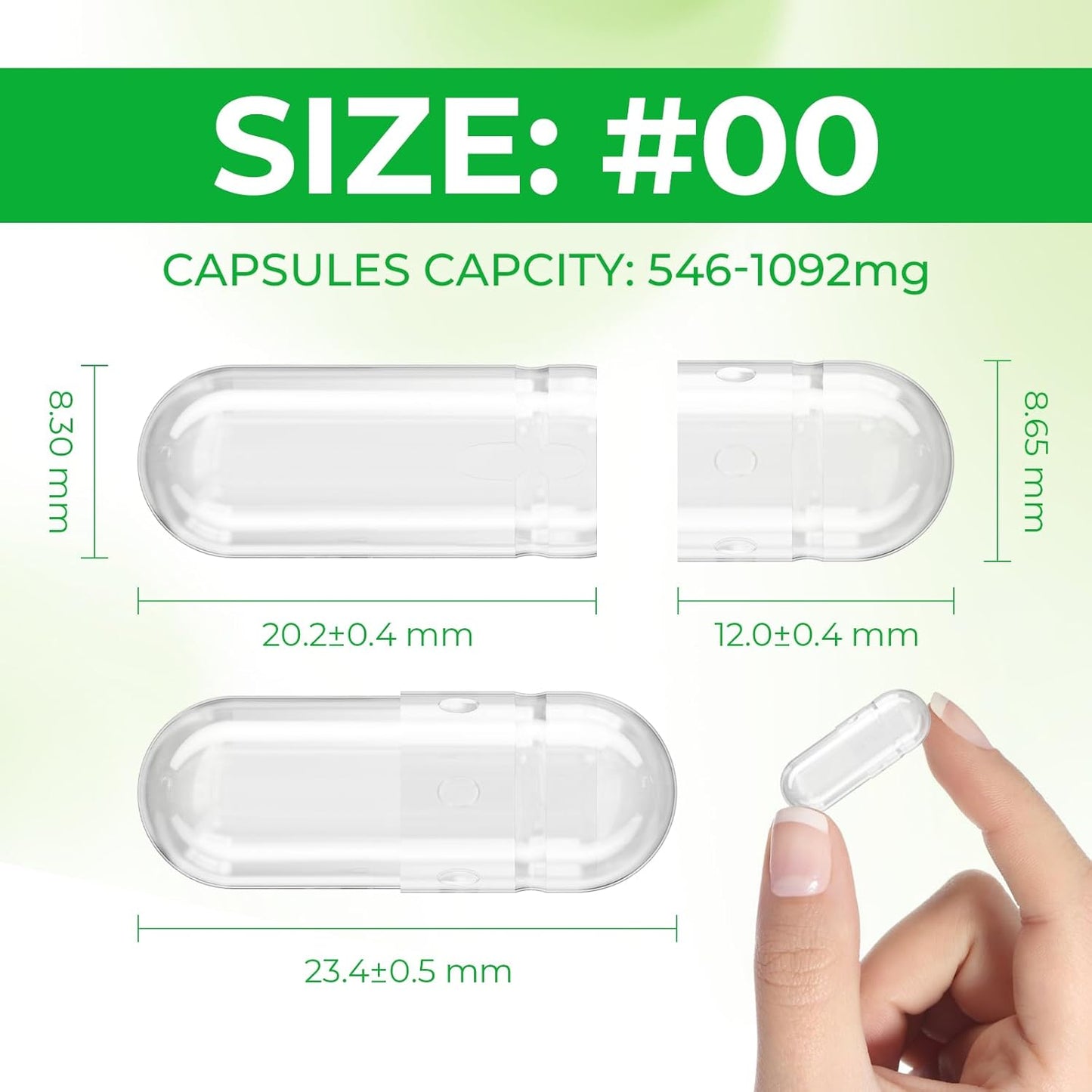 1,000 Count Vegan Capsules Size 00 - Clear Plant Based Empty Pills - Gluten Free, Non-GMO, Halal Certified - Filling Kit Included