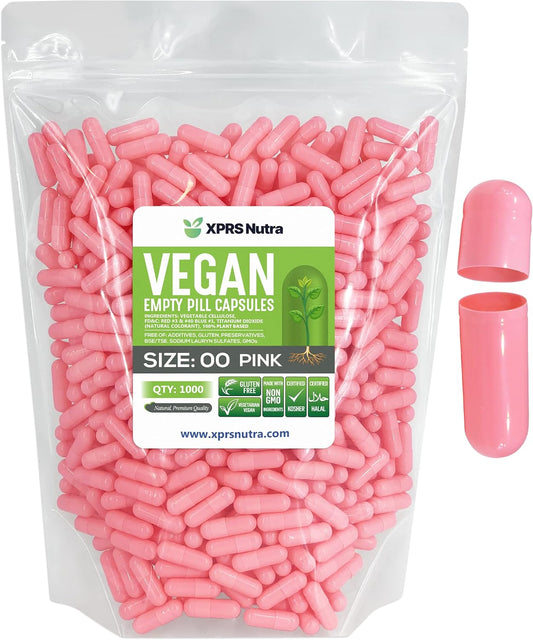 1000 Count XPRS Nutra Size 00 Pink Vegan Empty Capsules for DIY Vegetable Filling