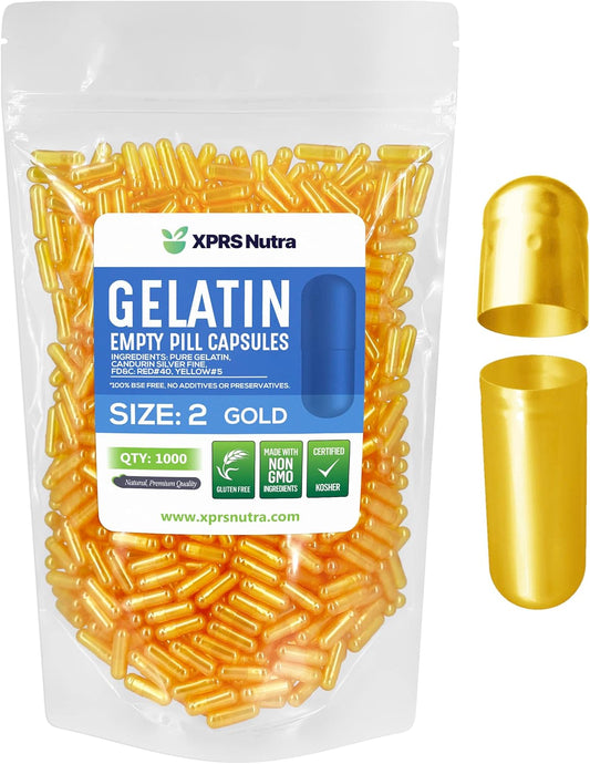 1000 Count XPRS Nutra Size 2 Empty Gelatin Capsules for DIY Capsule Filling - Pure Bovine Pill Capsules