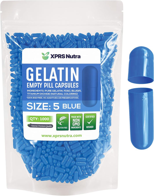 1000 Count XPRS Nutra Size 5 Blue Empty Gelatin Capsules for DIY Capsule Filling