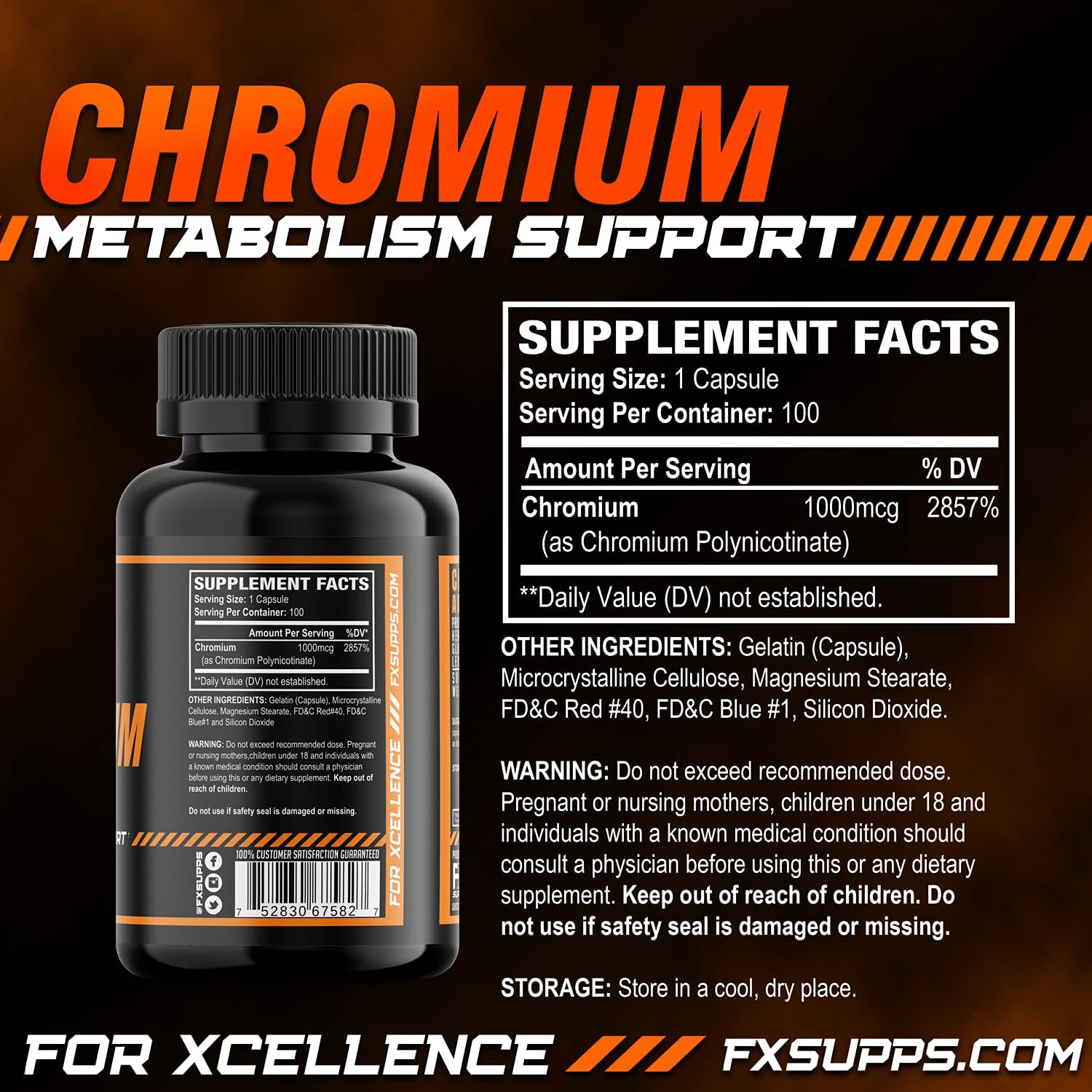 1000 mcg Chromium Polynicotinate Capsules for Weight Management, Energy, Heart Health | Men and Women's FXSUPPS Supplement