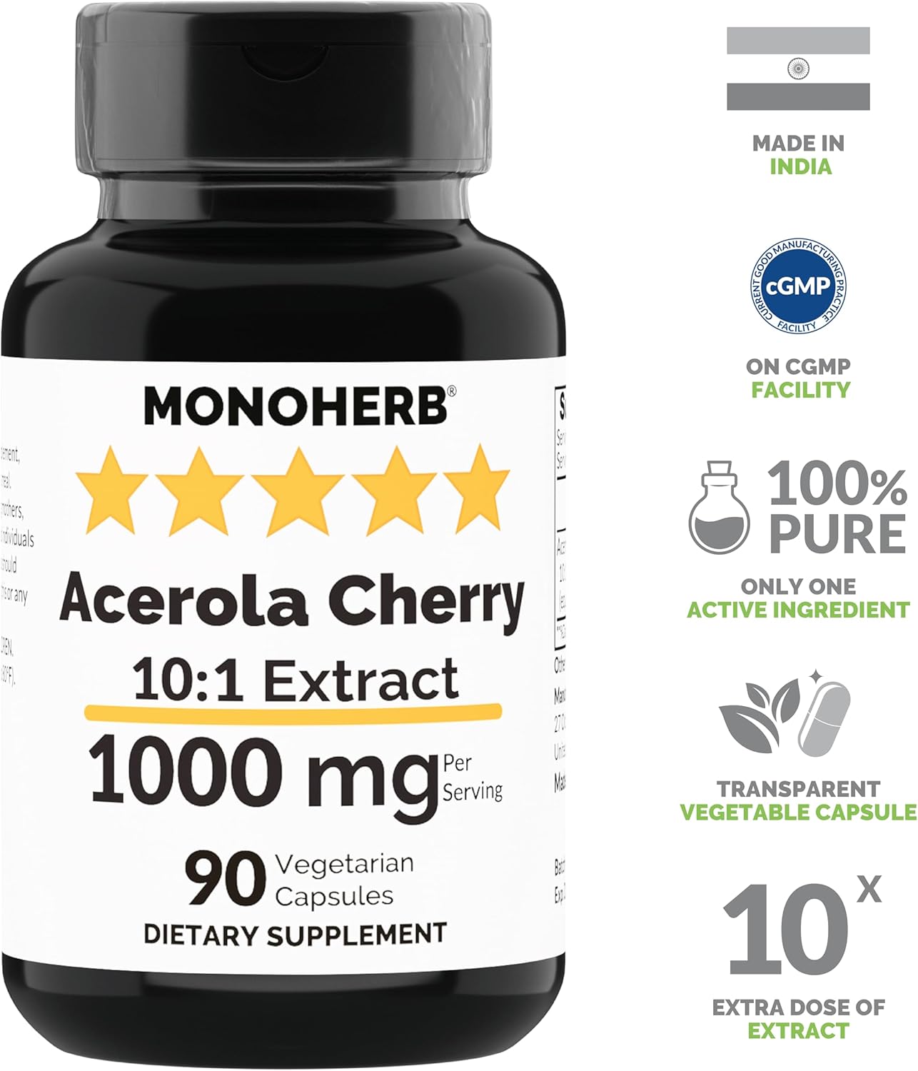 1000 mg Acerola Cherry Extract Capsules - 90 Count by MONOHERB