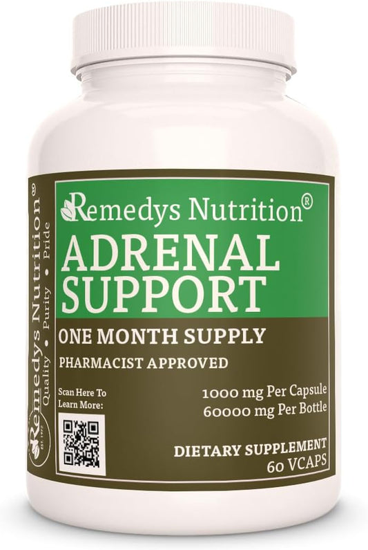 1,000 mg Adrenal Support Herbal Dietary Supplement | 60 Vegan Capsules | Non-GMO, Gluten Free, Dairy Free