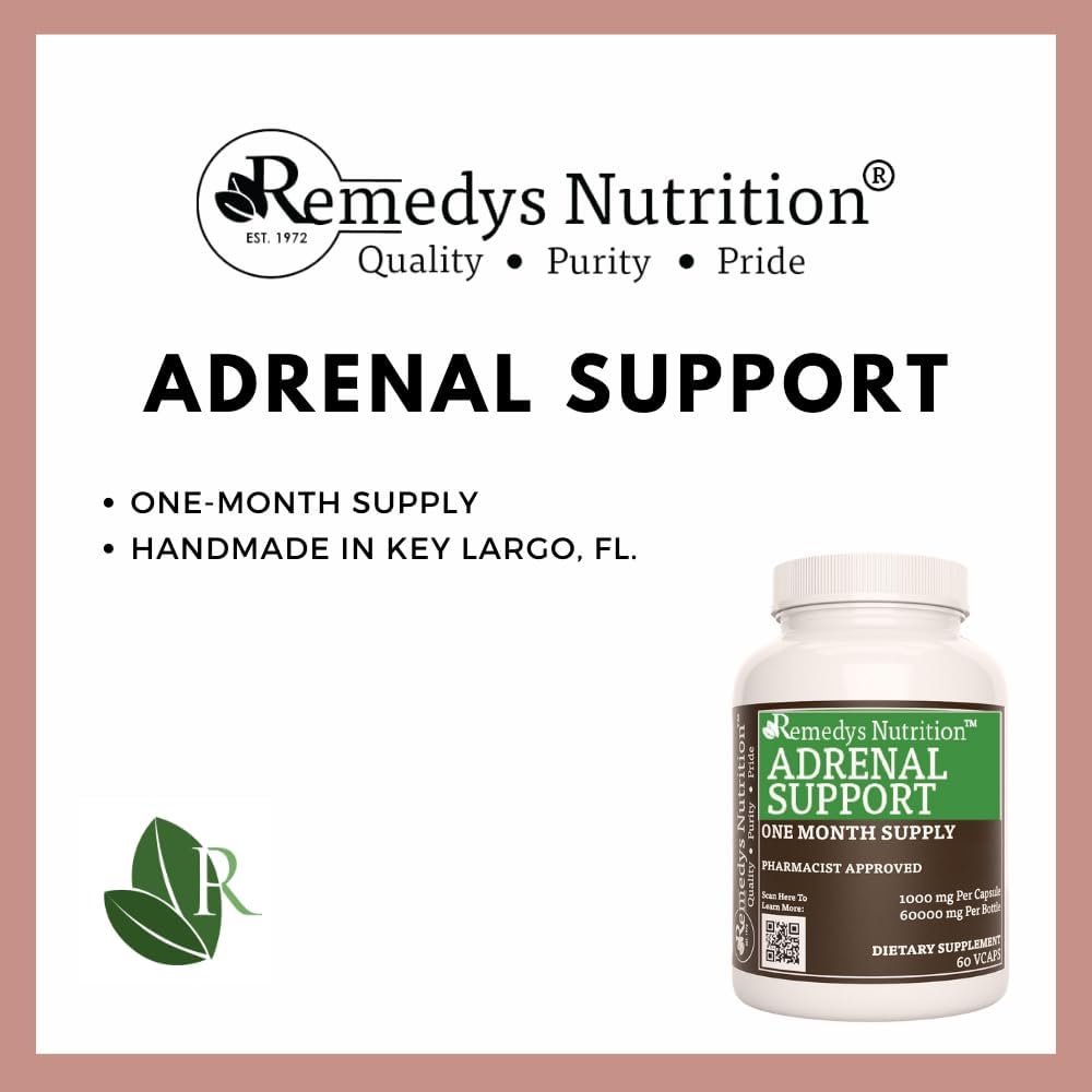 1,000 mg Adrenal Support Herbal Dietary Supplement | 60 Vegan Capsules | Non-GMO, Gluten Free, Dairy Free