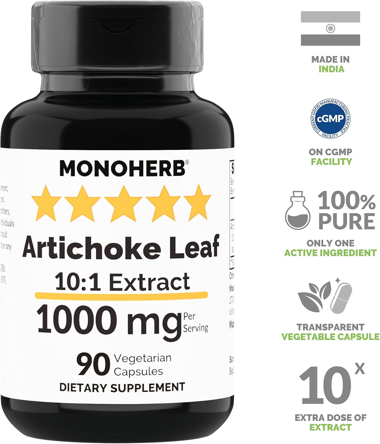 1000 mg Artichoke Leaf Extract Capsules - 90 Vegetarian Capsules by MONOHERB