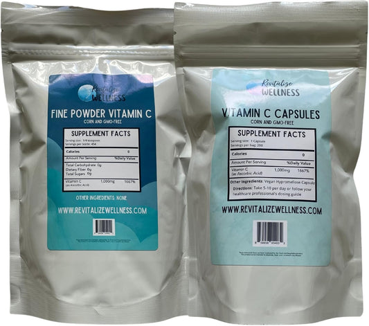 1000 mg Ascorbic Acid Powder & Vitamin C Capsules Bundle | 1 lb. Bag & 200 Capsules for Revitalizing Wellness