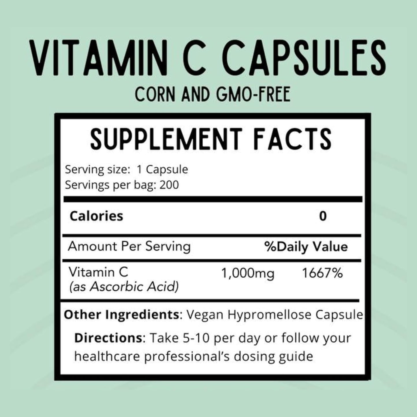 1000 mg Ascorbic Acid Powder & Vitamin C Capsules Bundle | 1 lb. Bag & 200 Capsules for Revitalizing Wellness