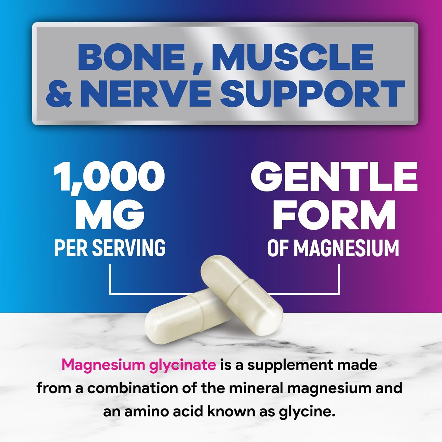1000 mg Magnesium Glycinate Supplement for Muscle, Heart, Bone, Energy, Nerve Health - Nature's Peak Pure Magnesium Pills for Women & Men - 60 Vegan Capsules