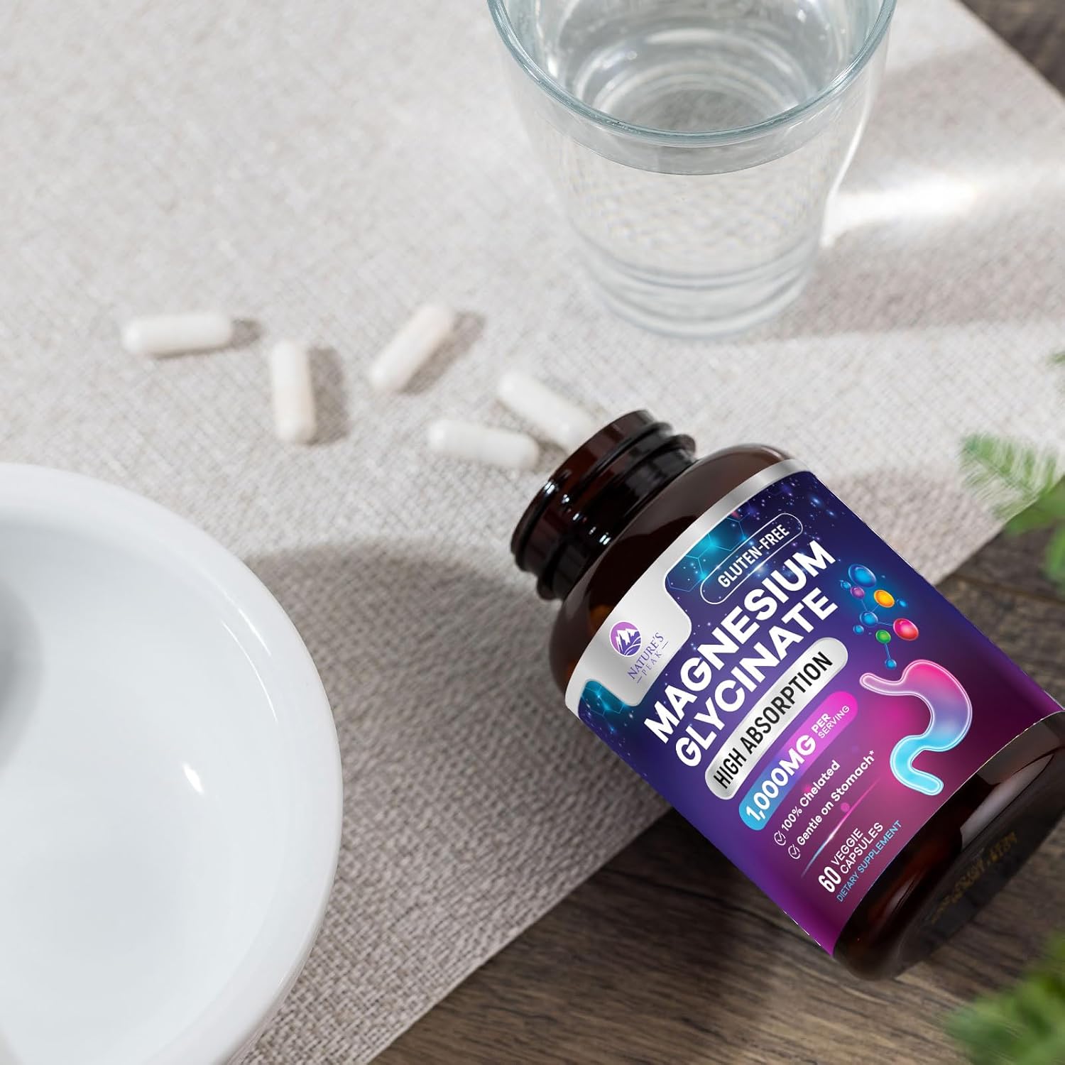 1000 mg Magnesium Glycinate Supplement for Muscle, Heart, Bone, Energy, Nerve Health - Nature's Peak Pure Magnesium Pills for Women & Men - 60 Vegan Capsules