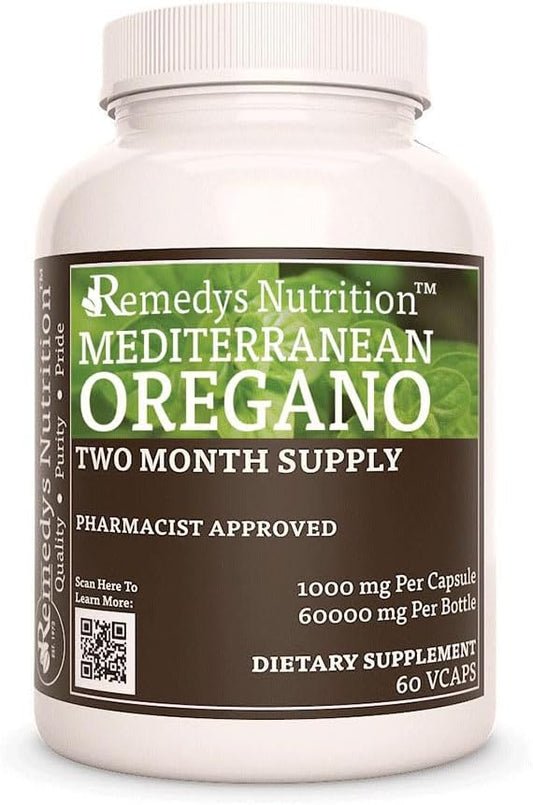 1,000 mg Mediterranean Oregano Herbal Supplement | 60 Vegan Capsules | Non-GMO, Gluten Free