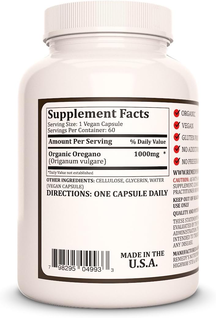 1,000 mg Mediterranean Oregano Herbal Supplement | 60 Vegan Capsules | Non-GMO, Gluten Free