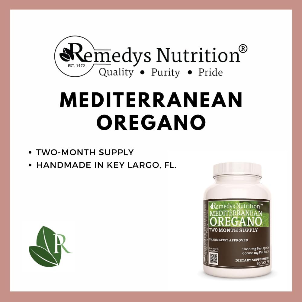 1,000 mg Mediterranean Oregano Herbal Supplement | 60 Vegan Capsules | Non-GMO, Gluten Free