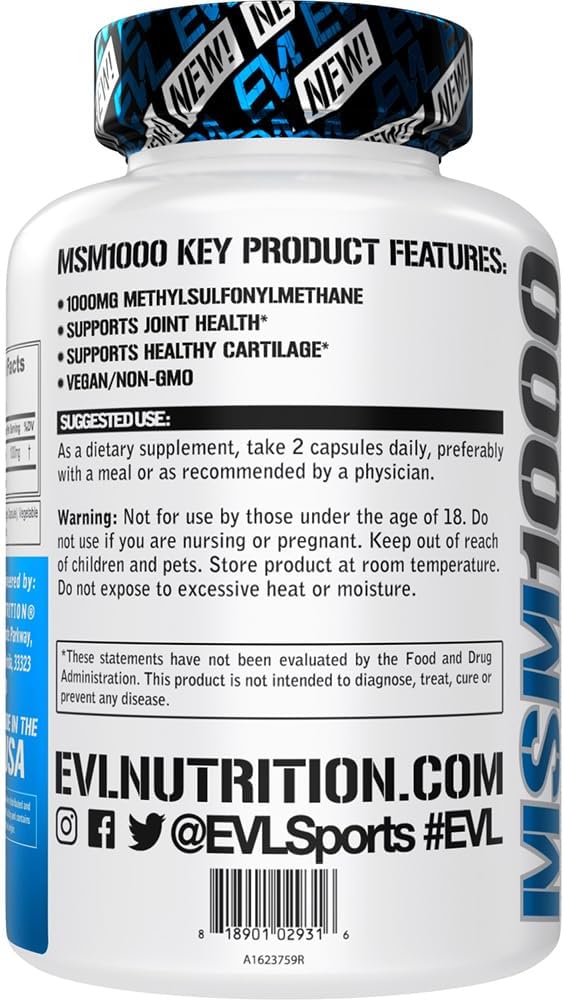 1000 MG Methylsulfonylmethane Supplement for Joint & Cartilage Health - Vegan Capsules - Non-GMO - 60 Servings
