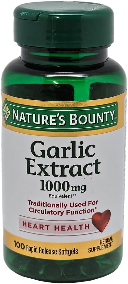 1000 mg Nature's Bounty Garlic Extract Softgels for Heart Health & Cholesterol Support - 100 Rapid Release Capsules