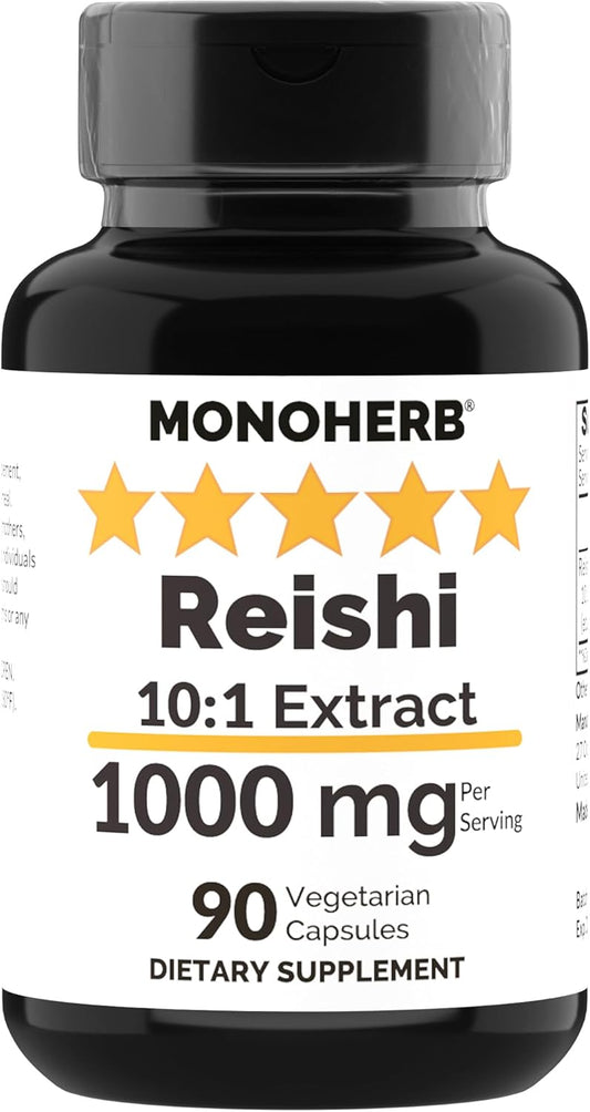 1000 mg Reishi Mushroom Extract Capsules - 90 Vegetarian Capsules by MONOHERB