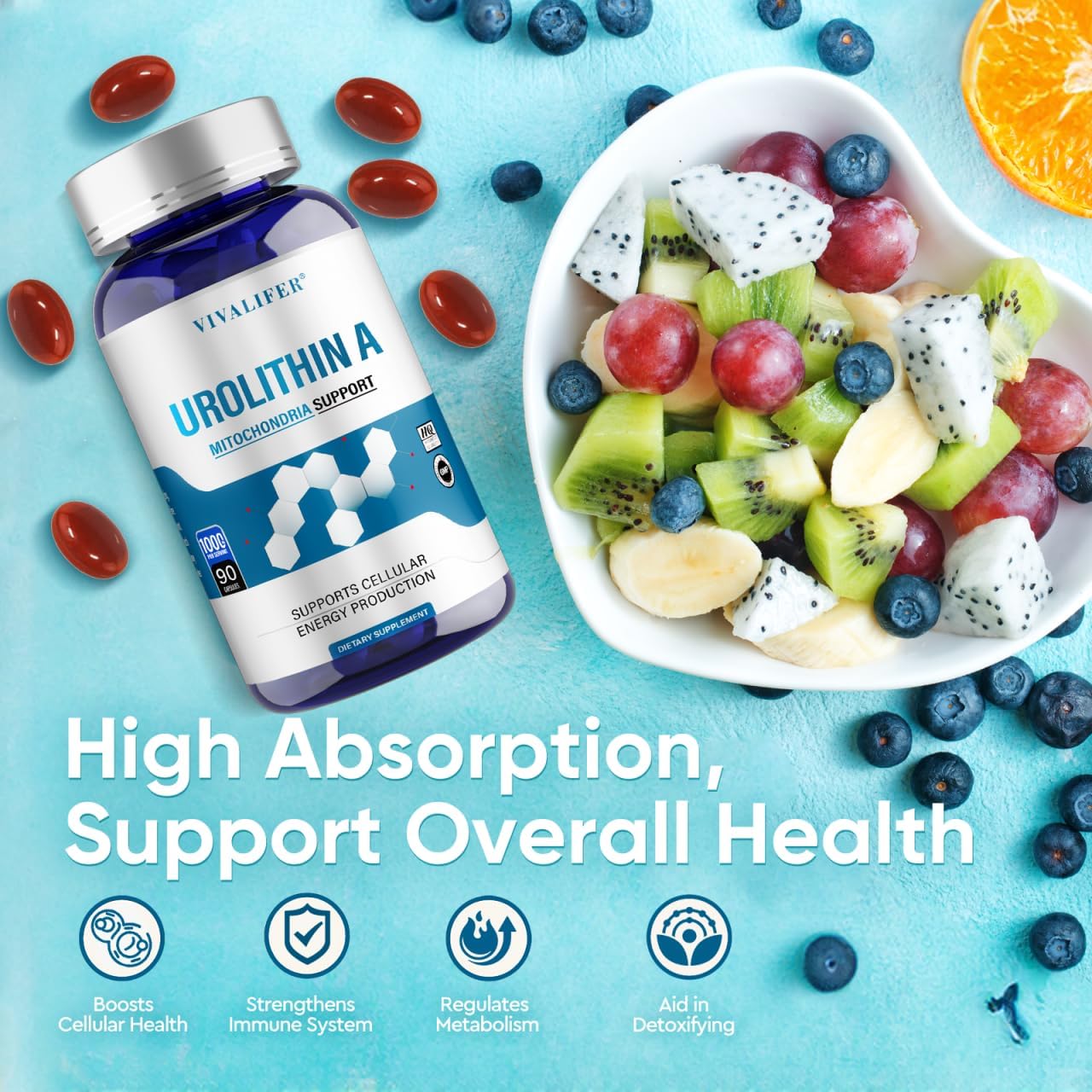 1000 MG Urolithin A Supplement - 90 Softgels for Healthy Aging and Enhanced Mitochondrial Support