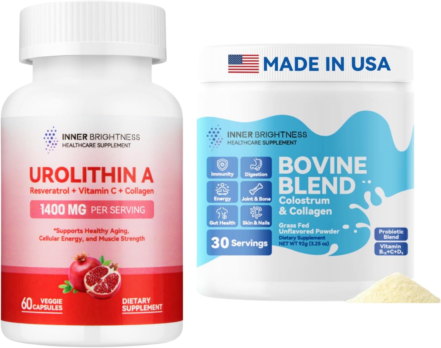 1000 MG Urolithin A Supplement for Muscle Strength + Bovine Colostrum & Collagen Powder - Gut Health, Immune Support, Hair Growth & Beauty