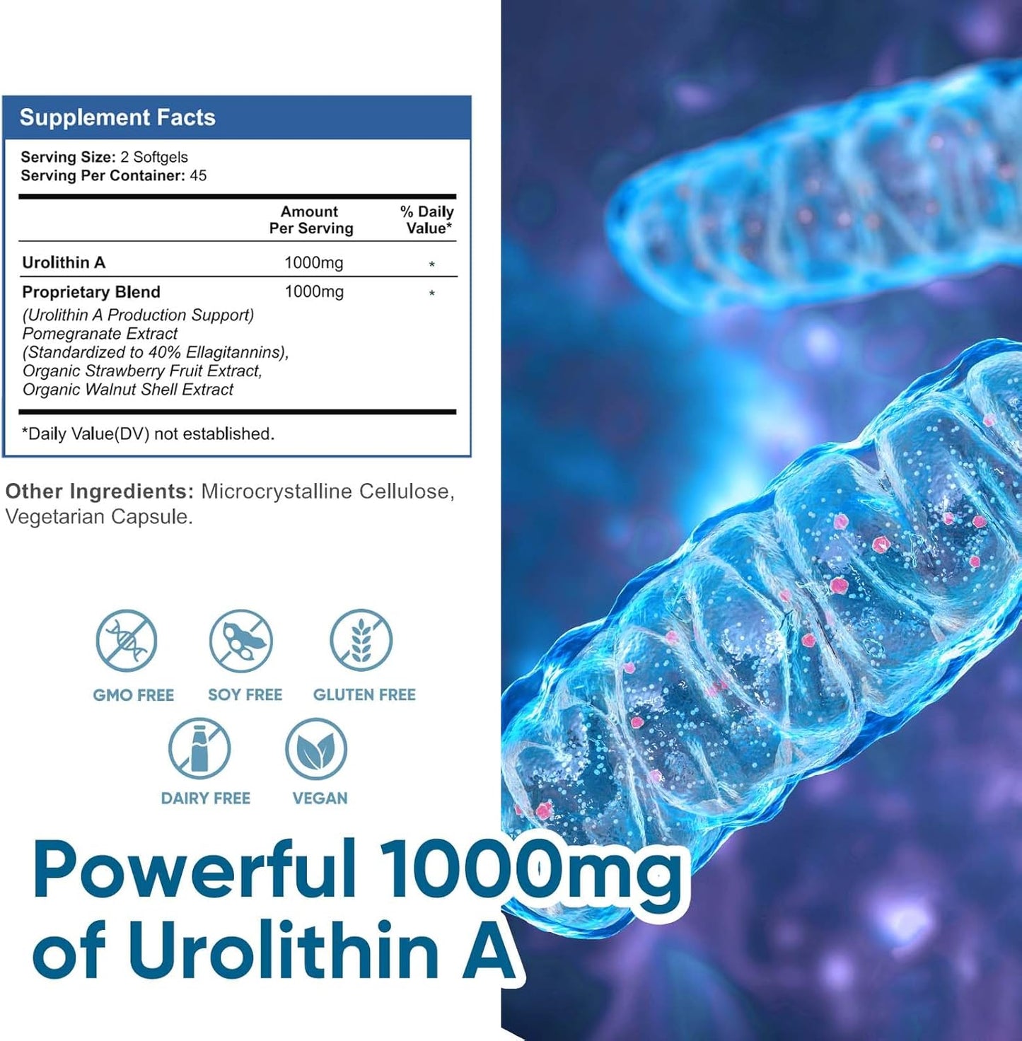 1000 mg Urolithin A Supplement Softgels for Antioxidant Protection & Aging Support - 270 Count