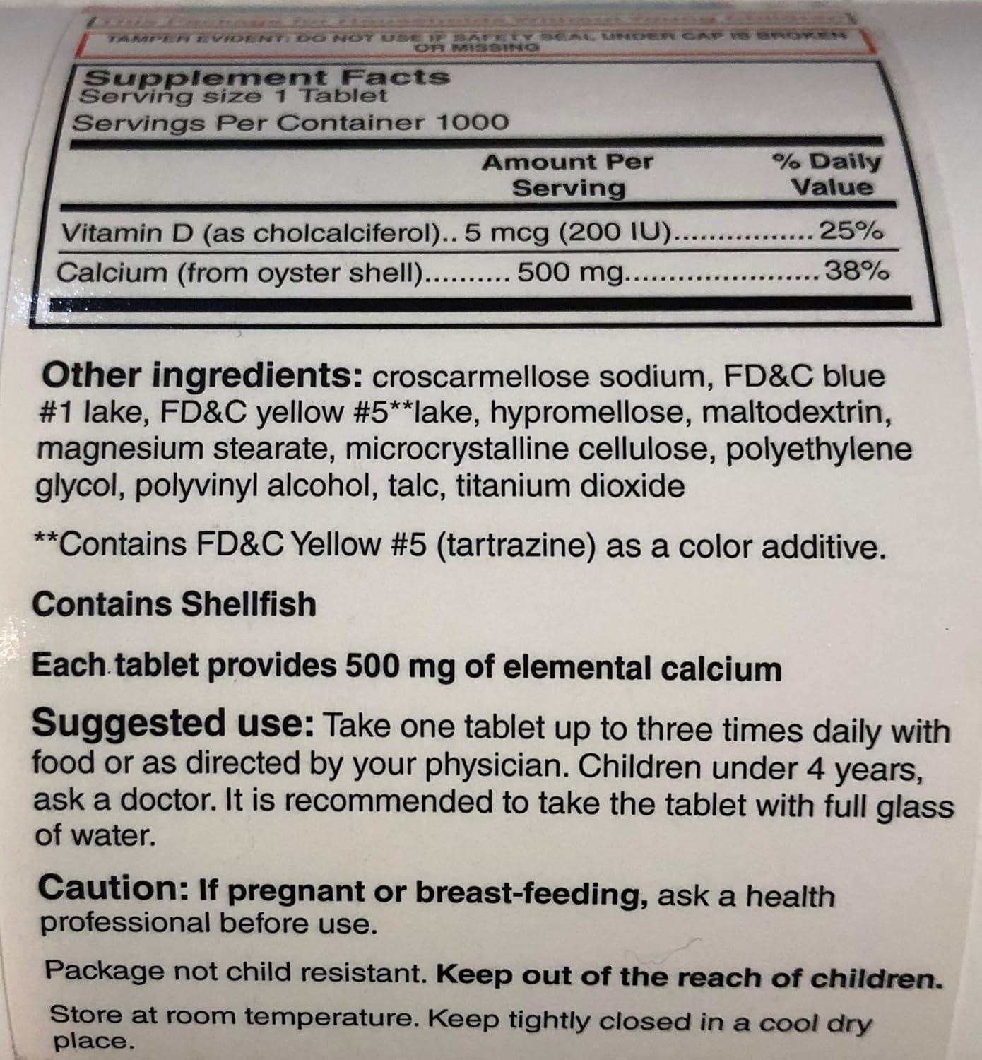 1,000 Tablets AEE Oyster Shell Calcium 500 mg + Vitamin D Supplement for Bone Health