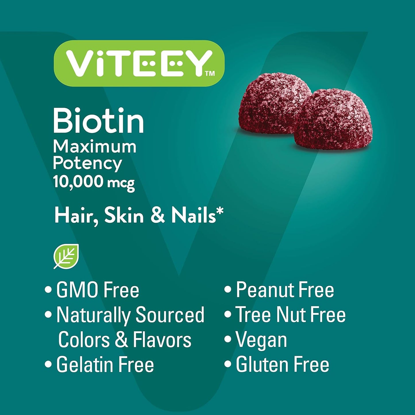 10,000mcg Biotin Gummies for Hair, Skin, Nails - Hair Growth, Healthy Glow, Strong Nails - Vegan, Gluten-Free, Gelatin-Free, GMO-Free - Raspberry Flavor