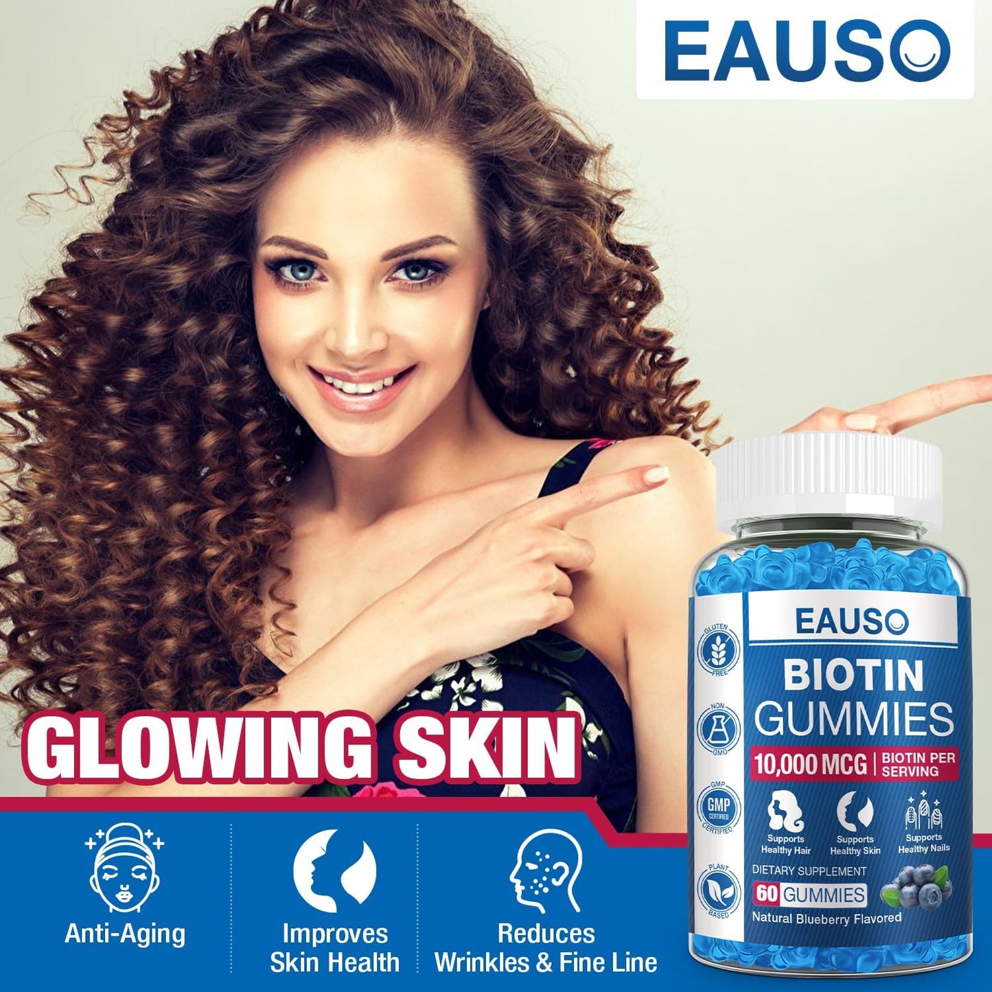 10,000mcg Extra Strength Biotin Gummies for Hair, Skin & Nails - 60 Vegan Non-GMO Gummies - Health Supplement